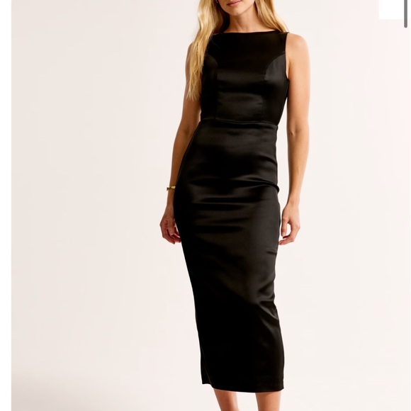 Abercrombie and Fitch Black High Neck Satin Sculpt Dress - Picture 1 of 4